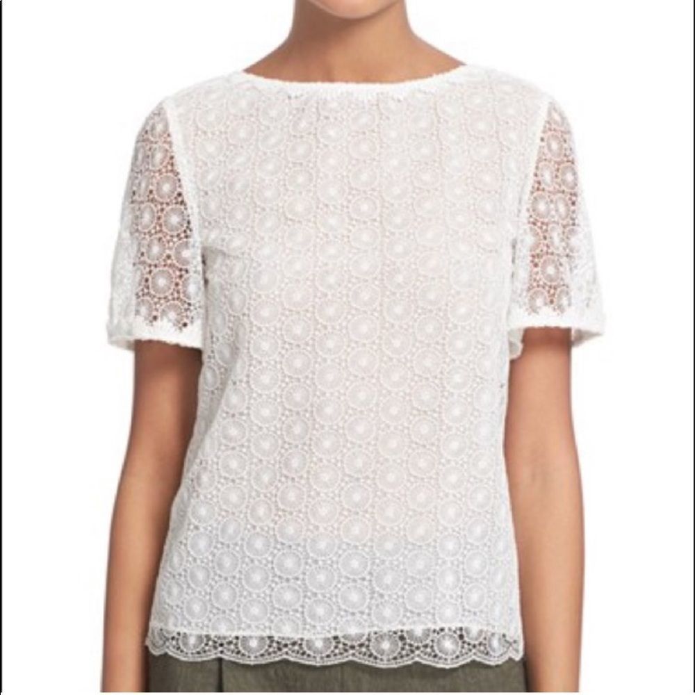 Diane von Furstenberg Brylee Scalloped White Lace Top, Size: S
